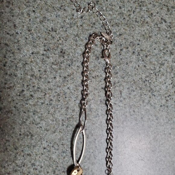 Natasha Necklace Gold Silver Tone Hammered Asymmetrical Shapes Long Signed 38" - Picture 4 of 7